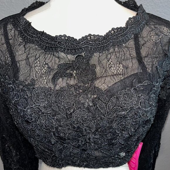 ZINNIA ELEGANS Heavy Black Lace Cropped Built in Bra Top Prom Ball Formal -NWT - Picture 3 of 13